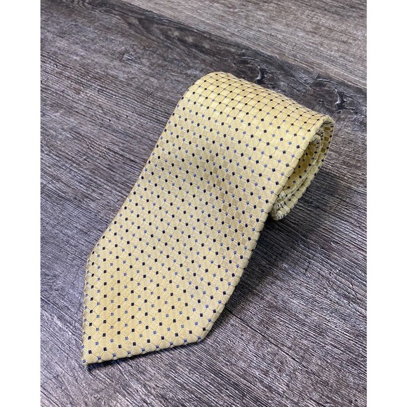 Chaps Ralph Lauren Neck Tie Yellow Blue Square Designer Silk Classic Preppy - Picture 1 of 8